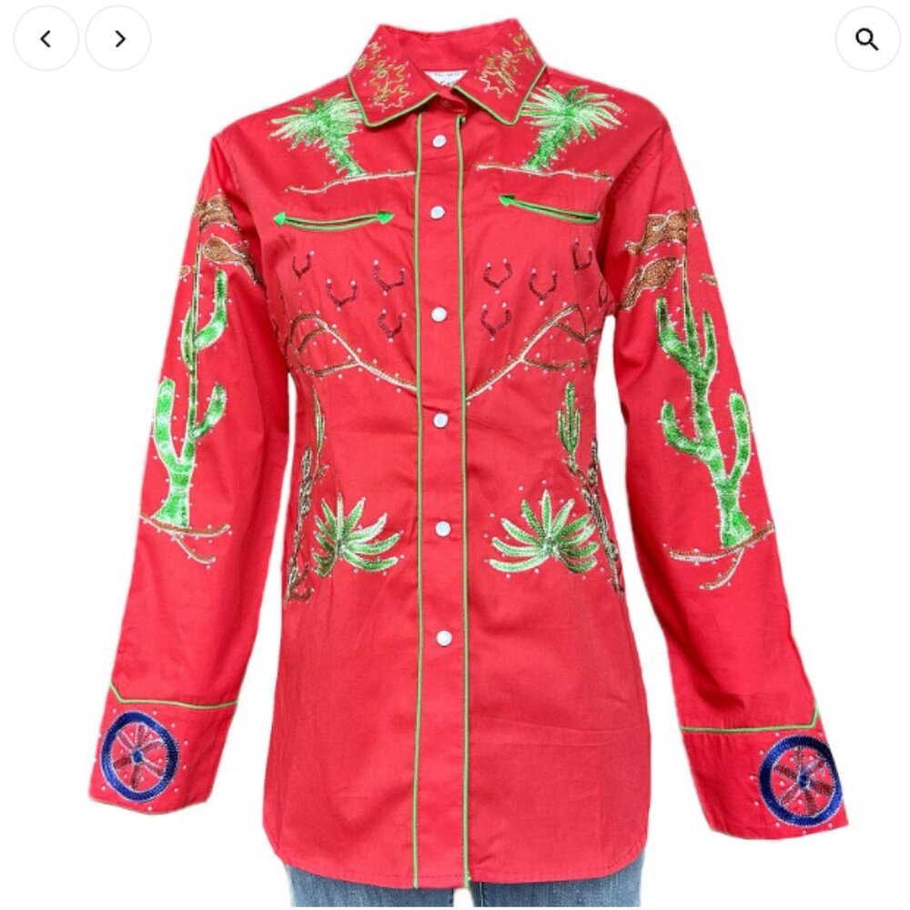 NWT Rockmount Ranch Wear Women's Red Porter Wagoner Embroidered Western Shirt